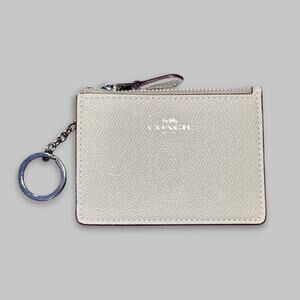 Coach Small Zip Coin Case Card Holder with Key Ring – Light Beige